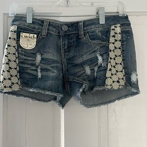 Vanilla Star Blue Denim Shorts with Cream Lace
